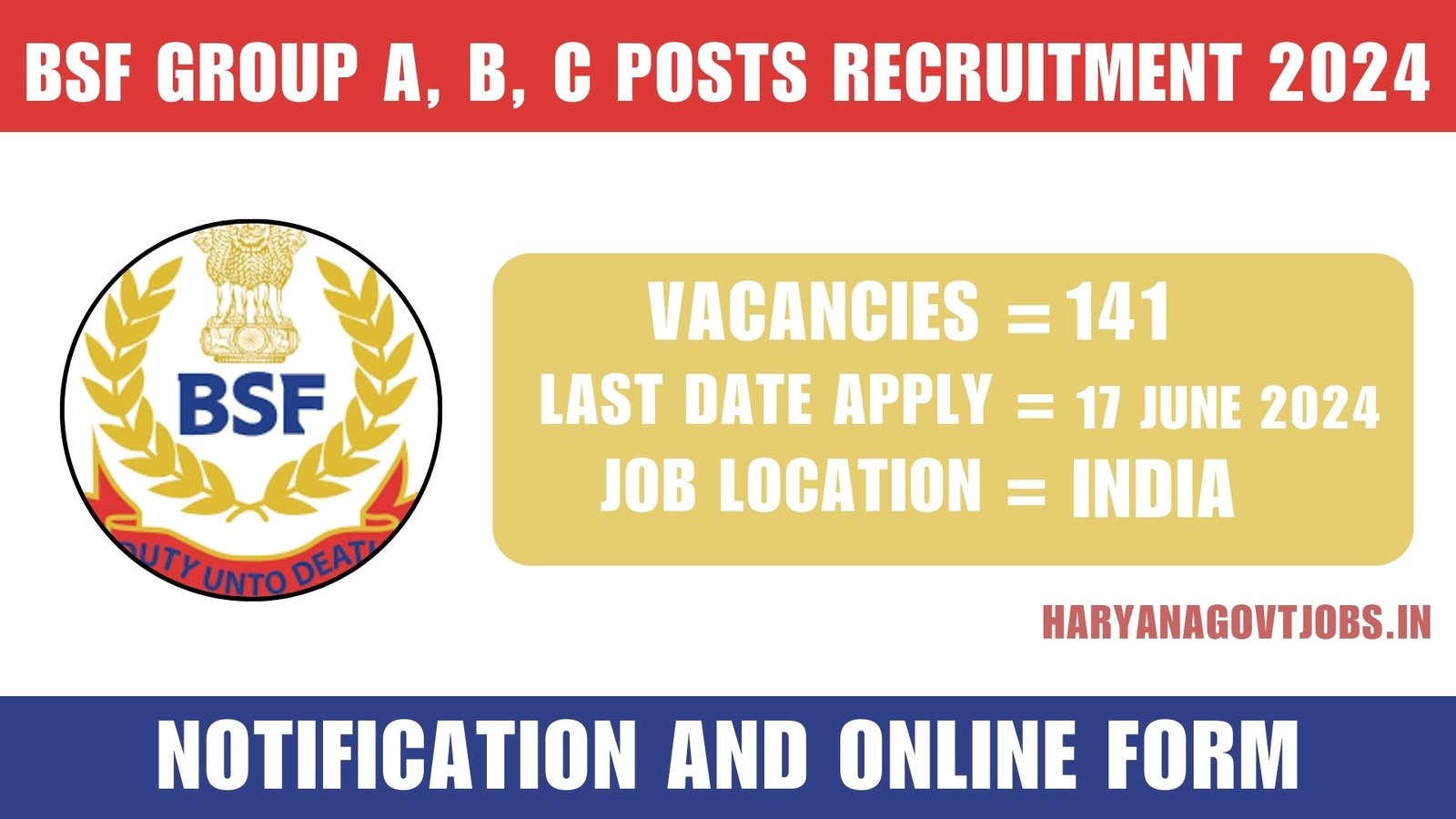 BSF Group A, B, C Paramedical, Workshop, and Veterinary Staff Recruitment 2024 Notification and Online Form